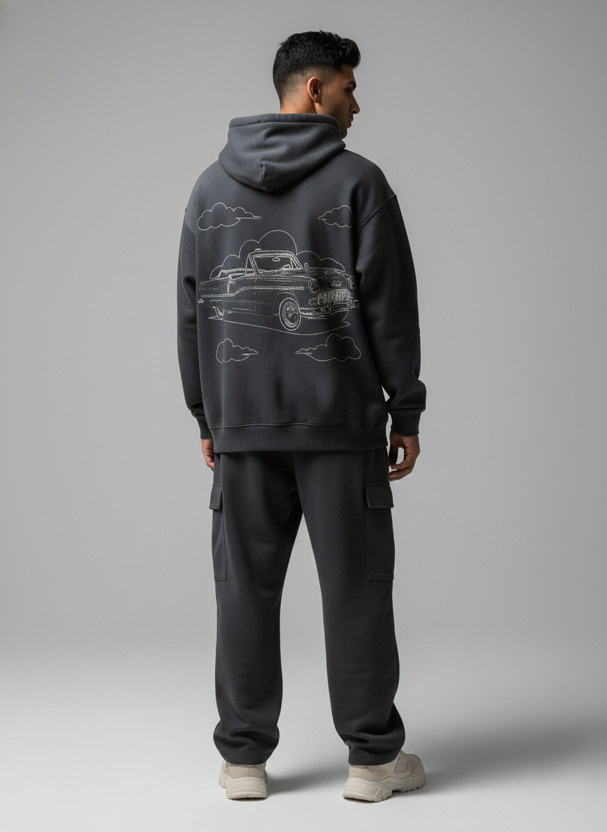 Falling Car Graphic Hoodie – Black Oversized Streetwear