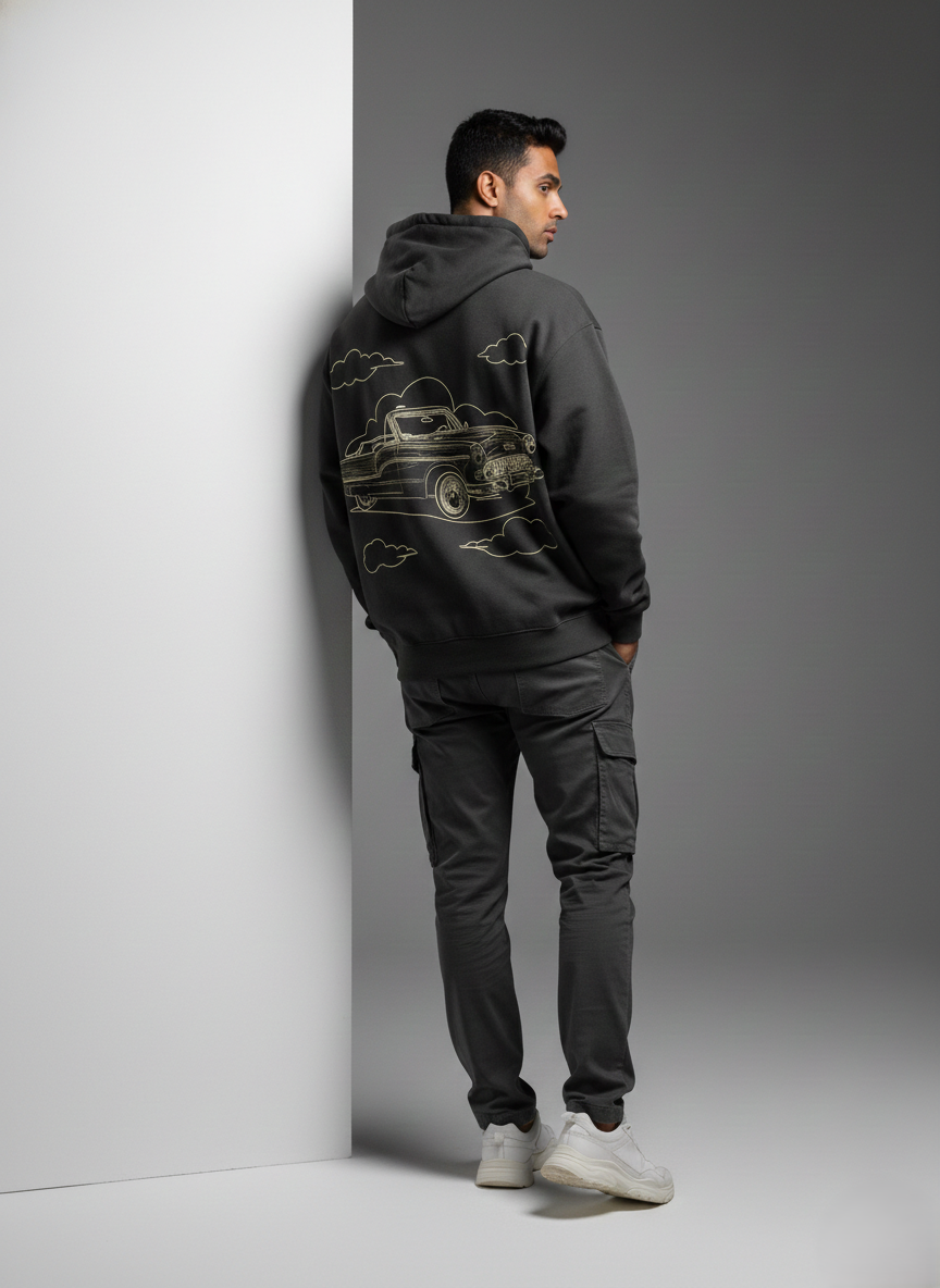 Falling Car Graphic Hoodie – Black Oversized Streetwear