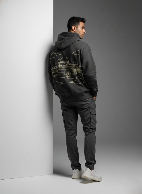 Falling Car Graphic Hoodie - Black Oversized Streetwear