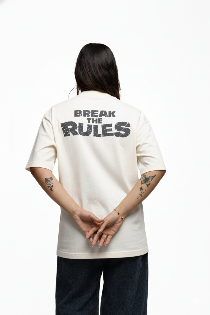 Break The Rules Minimal Streetwear Oversized White T-Shirt