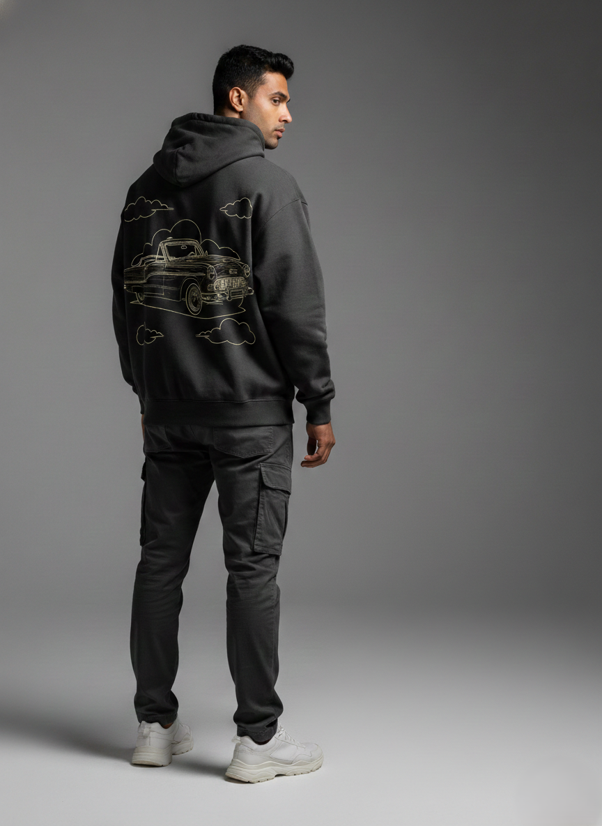 Falling Car Graphic Hoodie – Black Oversized Streetwear