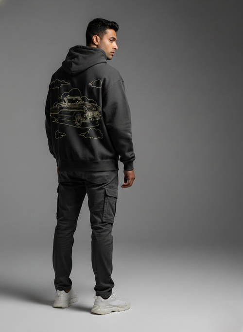 Falling Car Graphic Hoodie – Black Oversized Streetwear