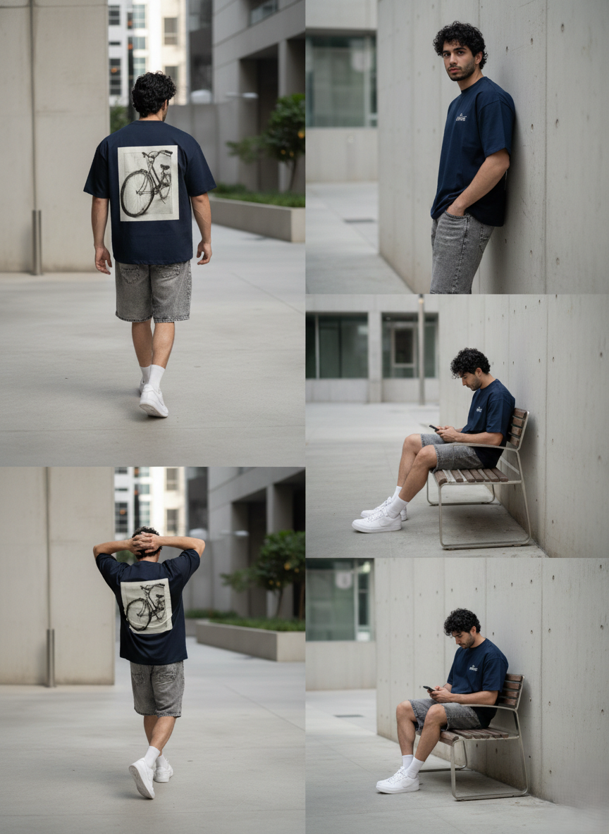 Abstract Cycle Sketch Oversized T-Shirt - Jet Black