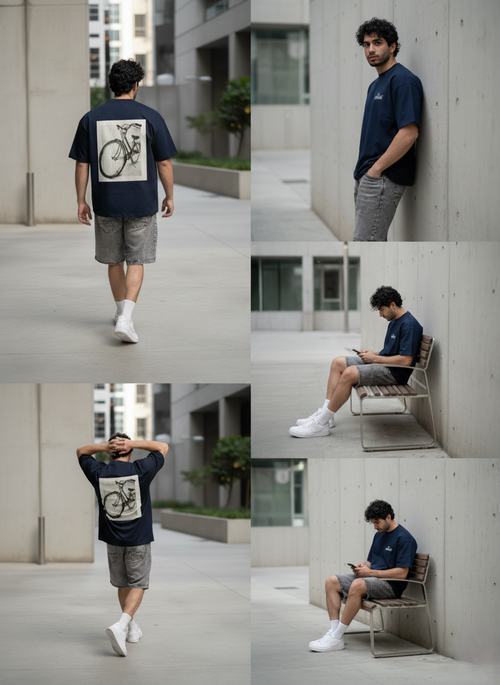 Abstract Cycle Sketch Oversized T-Shirt – Jet Black