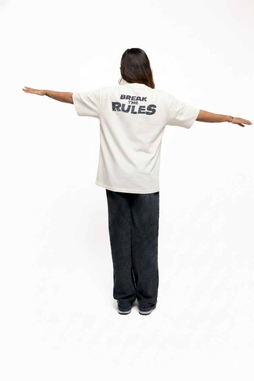 Break The Rules Minimal Streetwear Oversized White T-Shirt