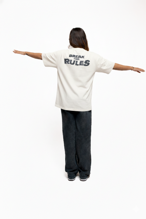 Break The Rules Minimal Streetwear Oversized White T-Shirt